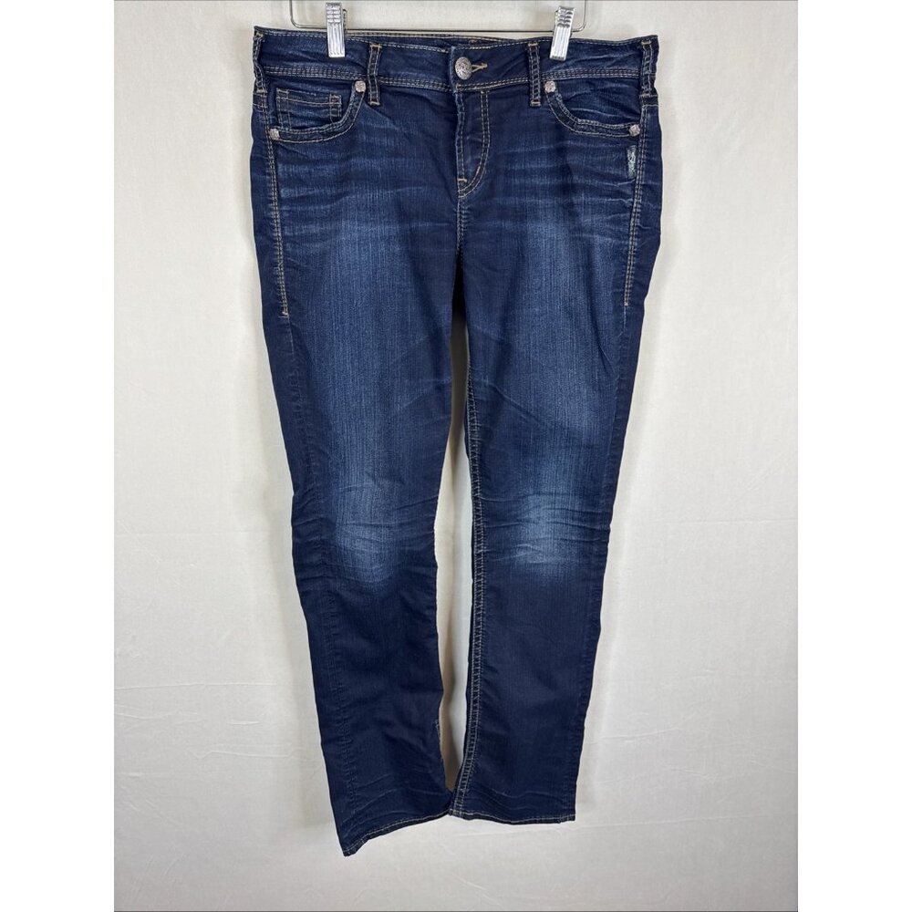 Silver Jeans Suki Mid Straight Women 31X32  Dark Wash Super Stretch Denim - Picture 2 of 9